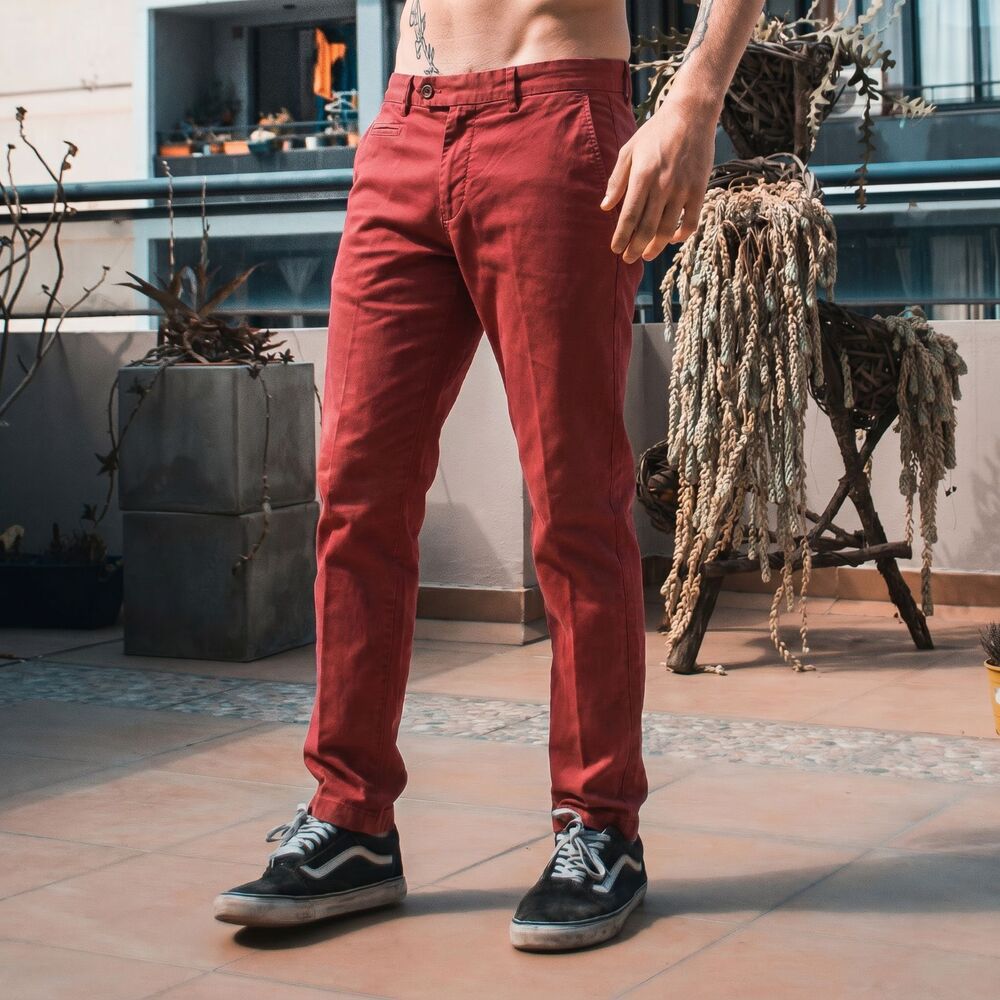Suitsupply Porto Chino Pants Mens 30 Red Burgundy Slacks Slim Stretch Cotton